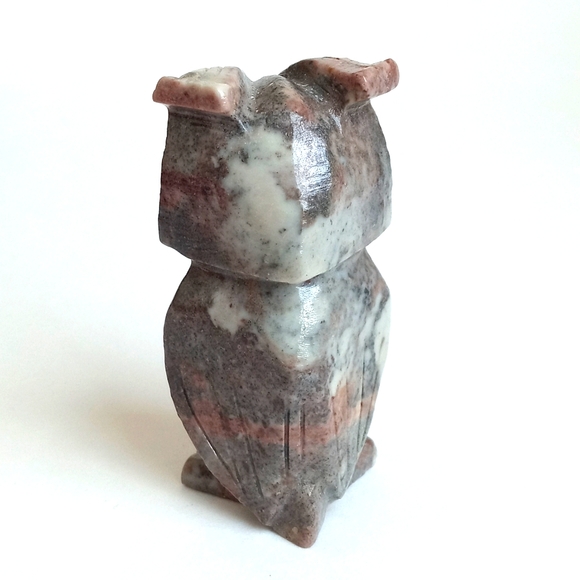 Marbled Owl Soap Stone Vintage Natural Toned Marbled Owl Figurine 3" Tall - Picture 7 of 12